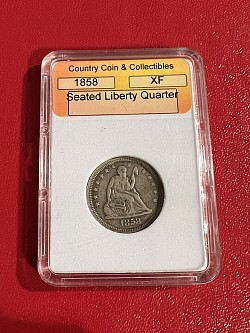 1858 Seated Liberty Quarter XF $65.00