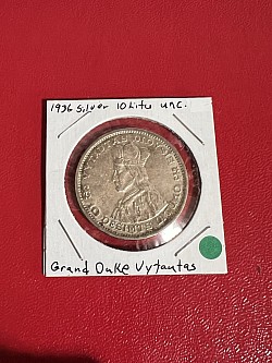 1936 Silver 10 Litu Grand Duke Vytautas UNC $45.00