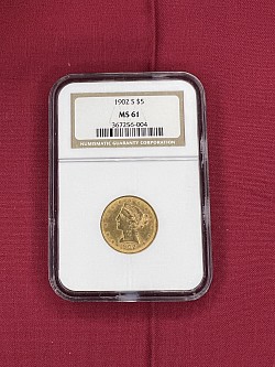 1902-S Liberty Gold $5 MS61 $640.00